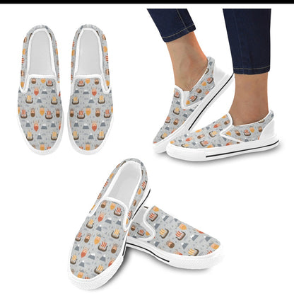 Vikings Print Design LKS307 White Slip Ons Canvas Women's Shoes