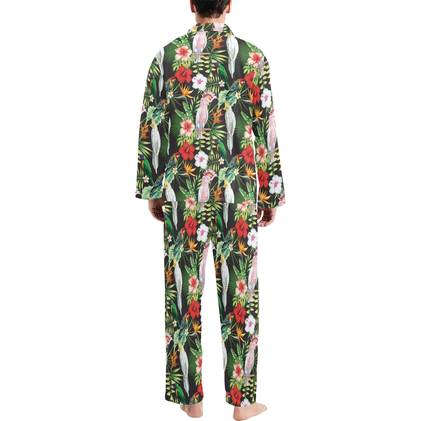 Tropical Flower Pattern Print Design TF03 Men's Long Pajama Set