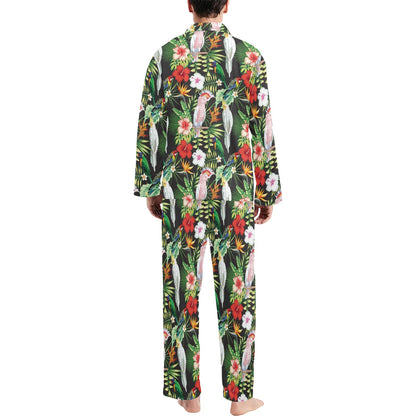 Tropical Flower Pattern Print Design TF03 Men's Long Pajama Set