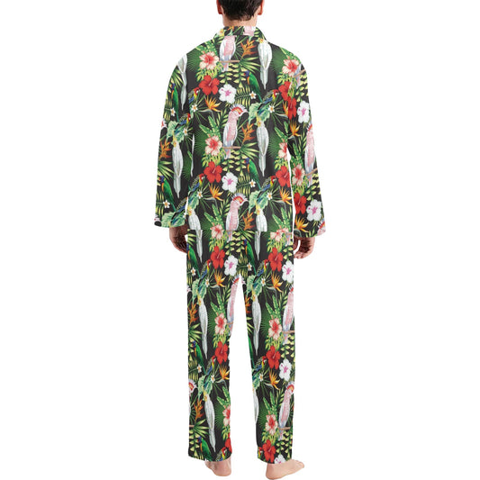 Tropical Flower Pattern Print Design TF03 Men's Long Pajama Set