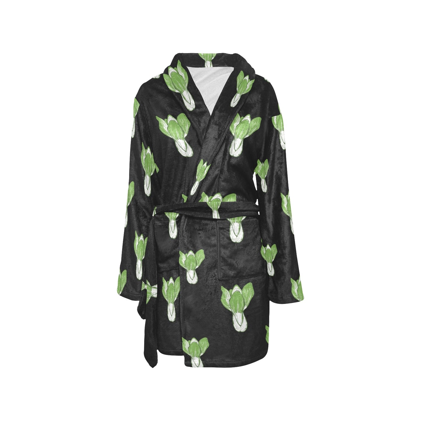 Kale Pattern Print Design 02 Women's Fleece Robe