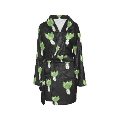 Kale Pattern Print Design 02 Women's Fleece Robe