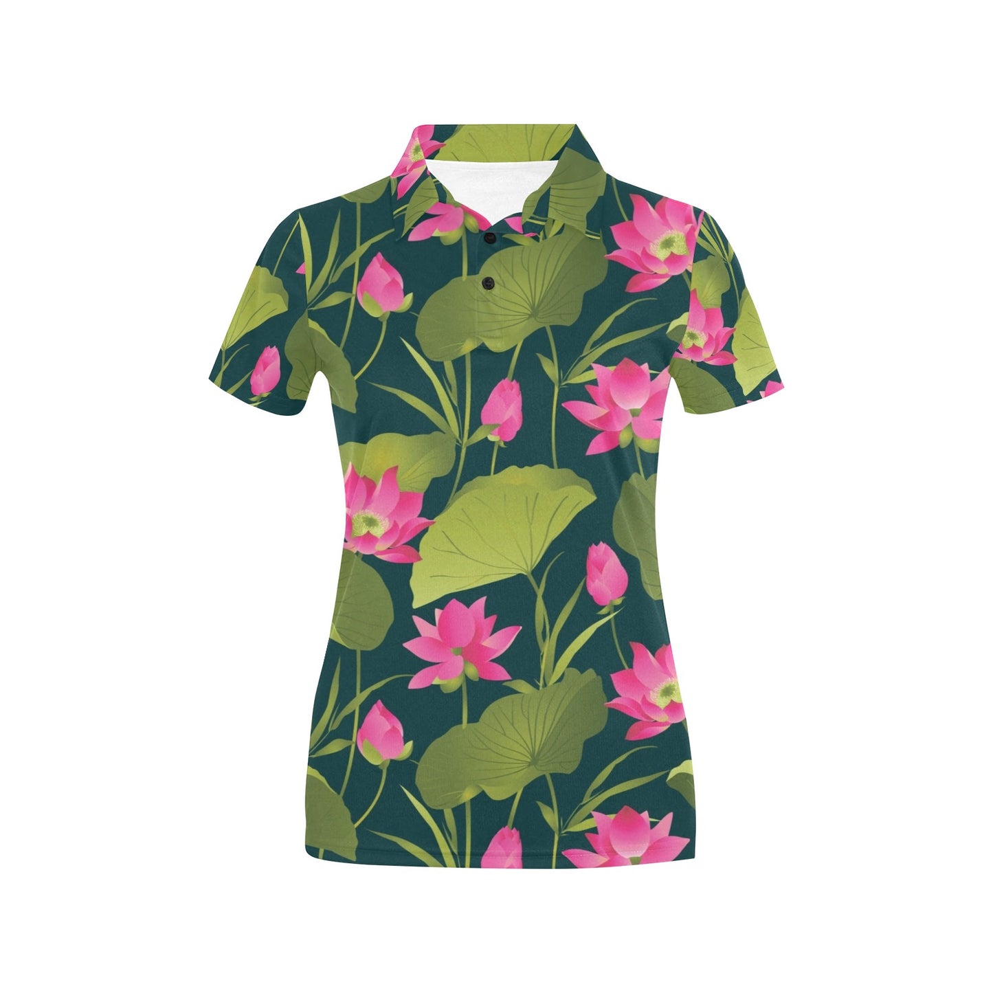 Water Lily Pattern Print Design WL09 Women's Polo Shirt