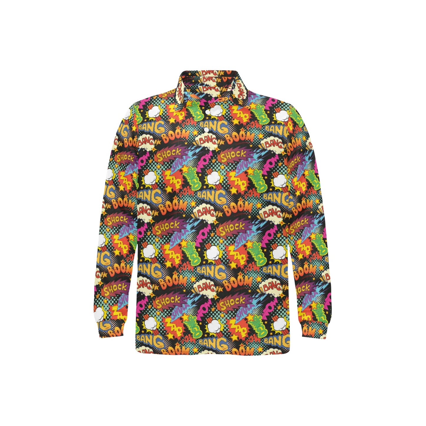 Comic Book Pattern Print Design 01 Long Sleeve Polo Shirt For Men's