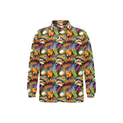 Comic Book Pattern Print Design 01 Long Sleeve Polo Shirt For Men's