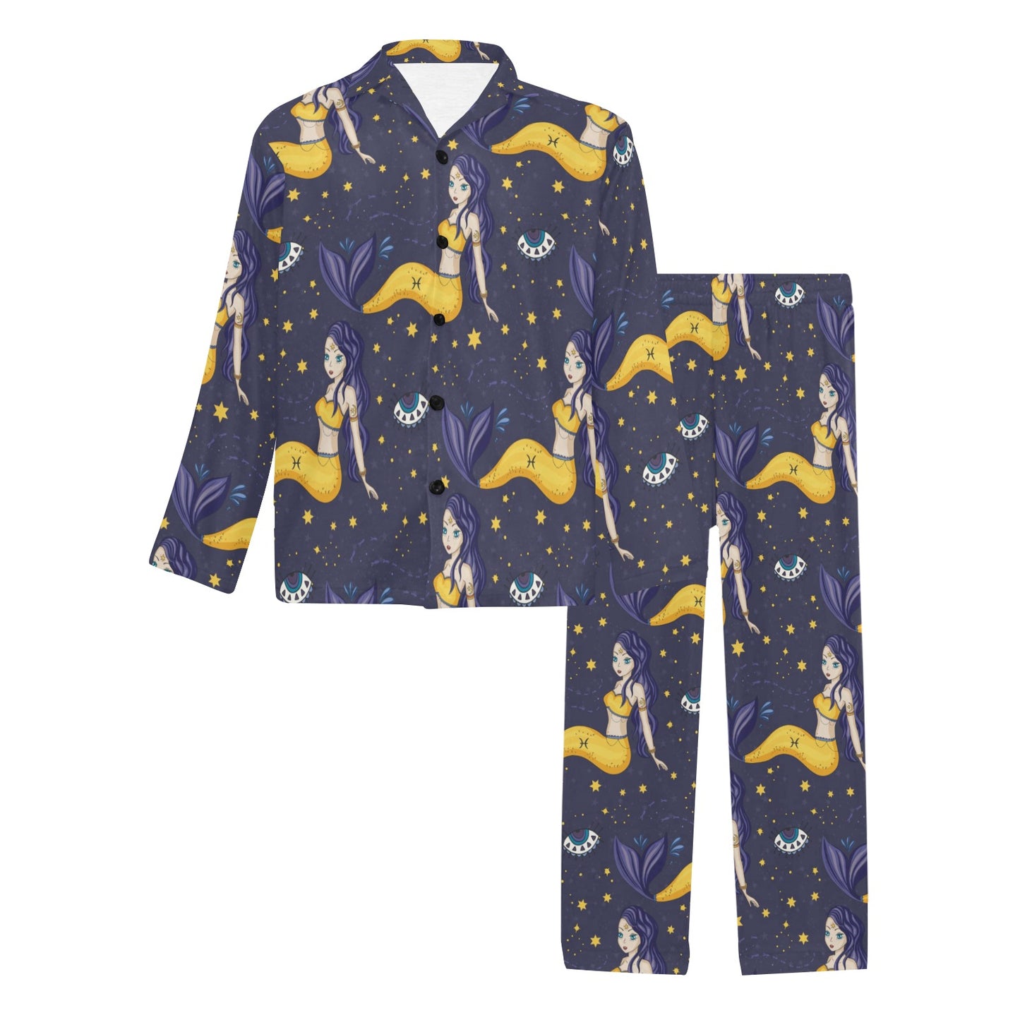 Pisces Pattern Print Design A04 Men's Long Pajama Set