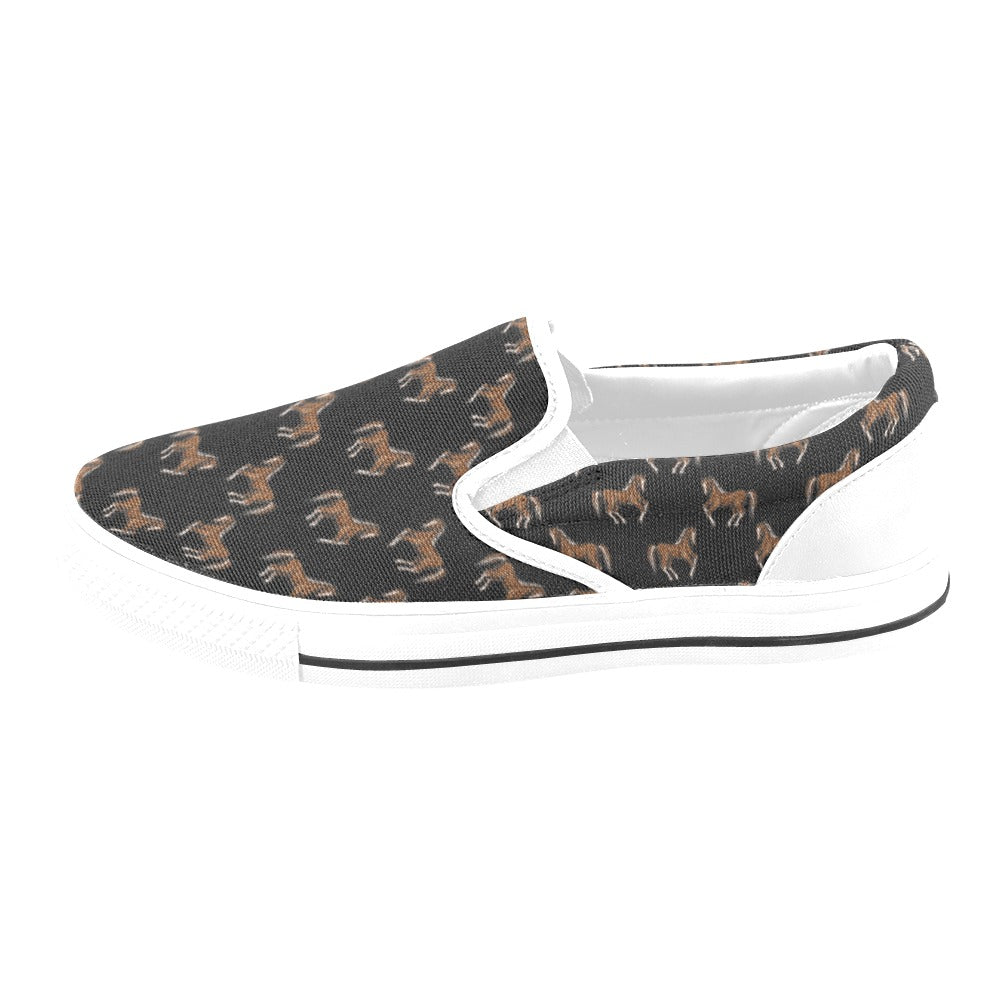 Horse Print Design LKS3010 White Slip Ons Canvas Women's Shoes