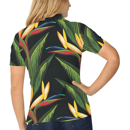 Bird Of Paradise Pattern Print Design BOP012 Women's Polo Shirt