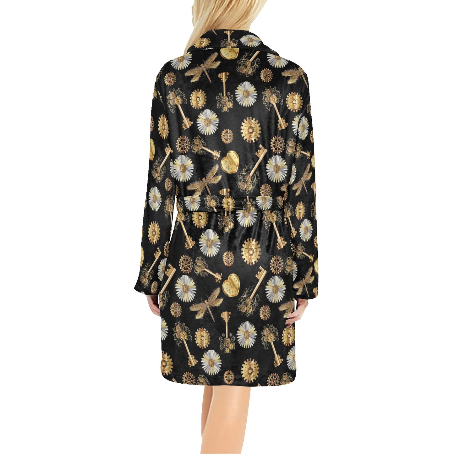 Steampunk Dragonfly Design Themed Print Women's Fleece Robe