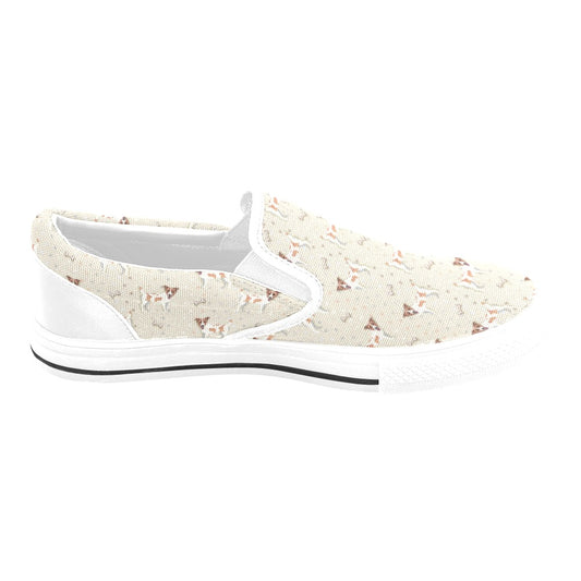 Russell Terriers With Bone Print Design LKS302 White Slip Ons Canvas Women's Shoes