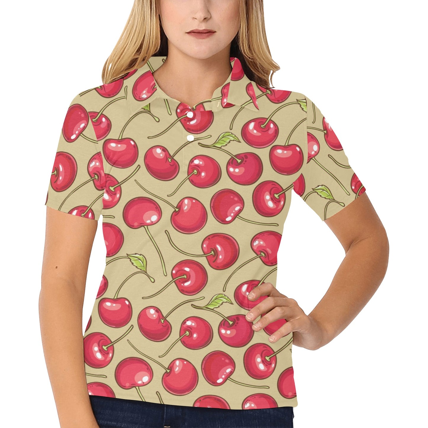 Cherry Pattern Print Design CH05 Women's Polo Shirt
