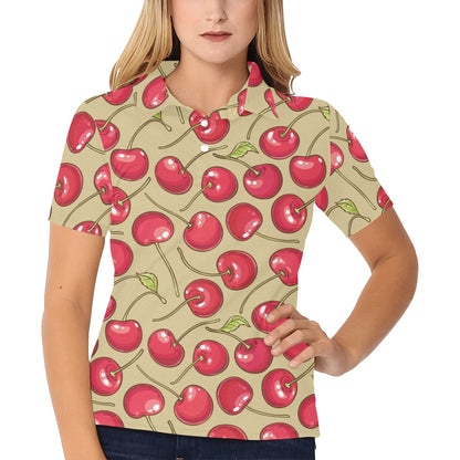 Cherry Pattern Print Design CH05 Women's Polo Shirt