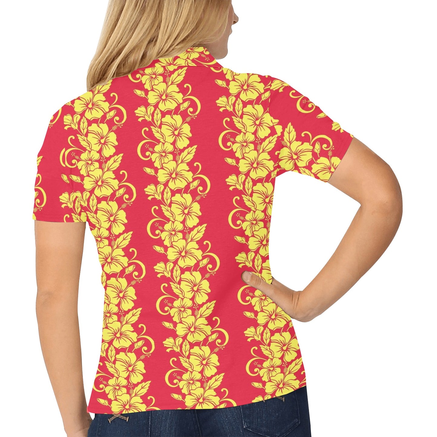 Orange Hibiscus Pattern Print Design HB018 Women's Polo Shirt