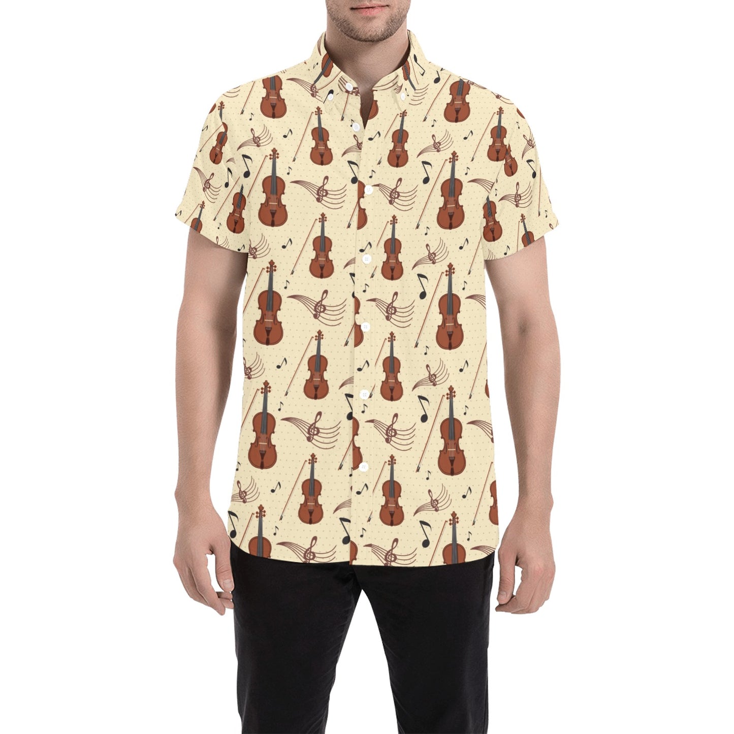 Cello Print Design LKS402 Men Short Sleeve Button Up Shirt