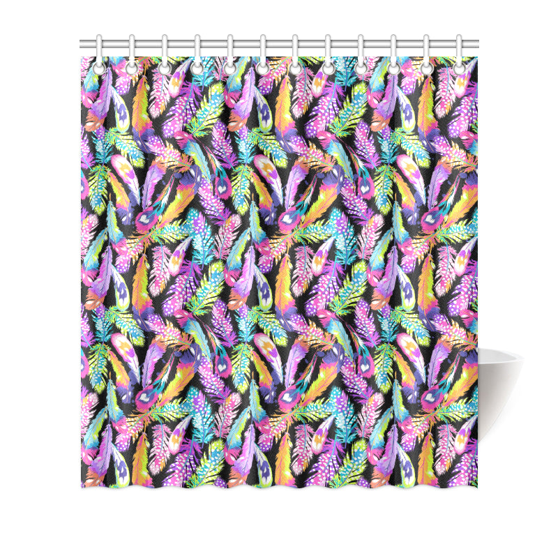 Neon Feather Pattern Print Design A02 Shower Curtain