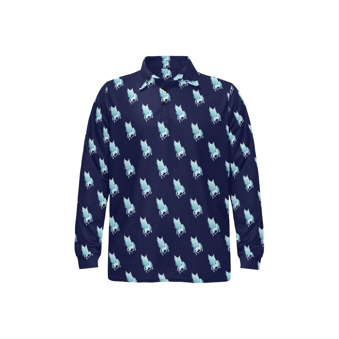 Pegasus Pattern Print Design 03 Long Sleeve Polo Shirt For Men's