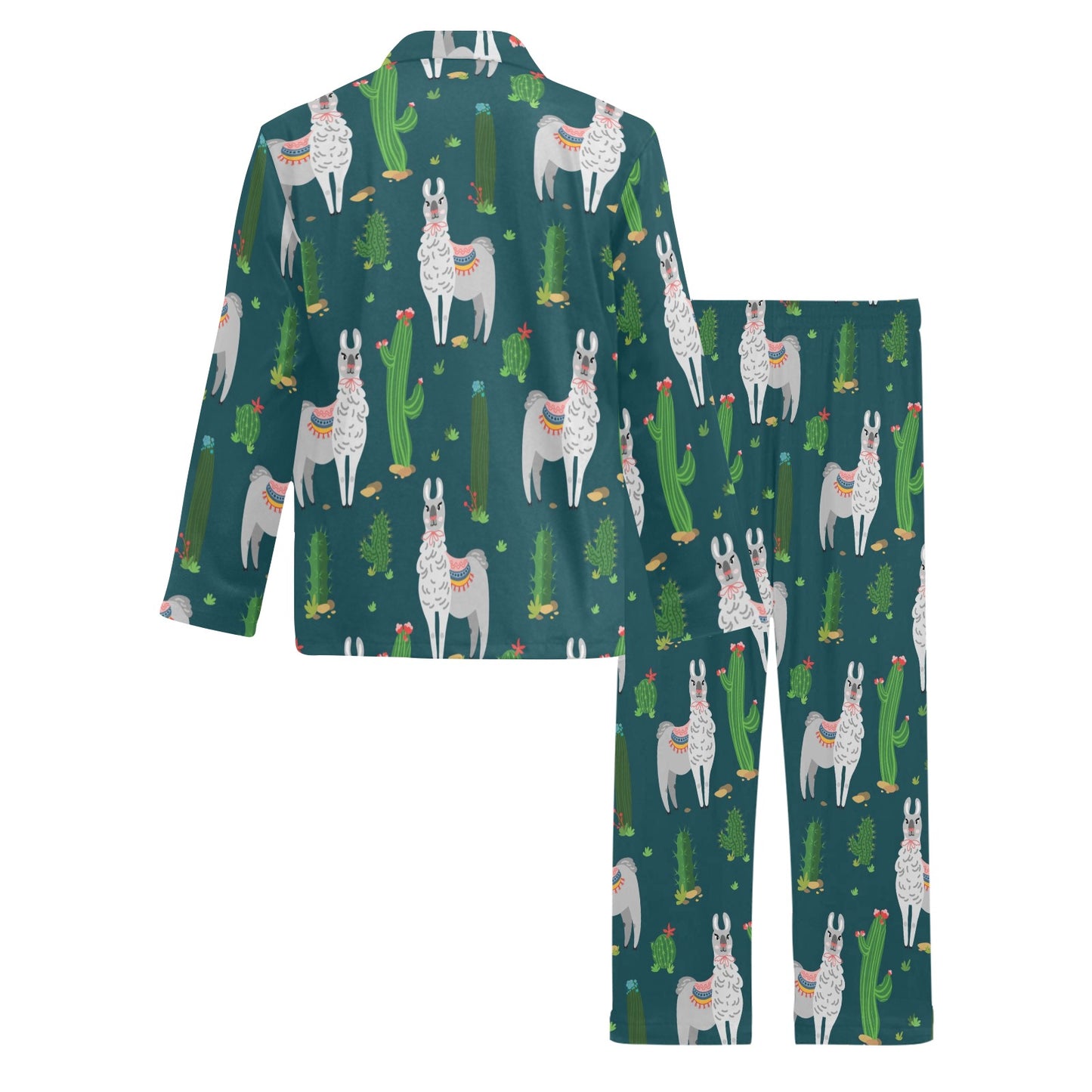Llama Cactus Pattern Print Design 013 Men's Long Pajama Set