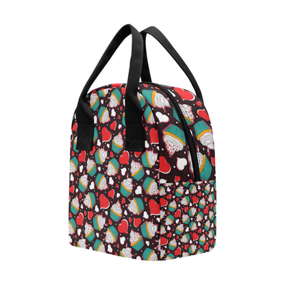 Cupcakes Heart Print Pattern Insulated Lunch Bag