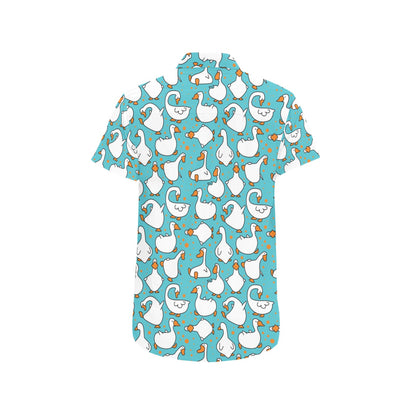 Goose Print Design LKS403 Men Short Sleeve Button Up Shirt