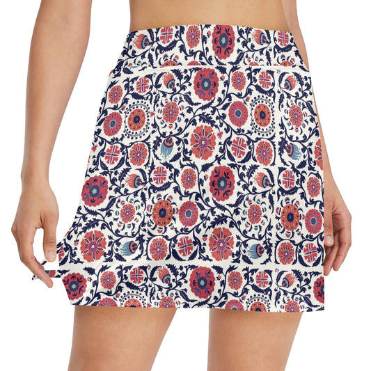 Suzani Print Design LKS304 17" Golf & Pickleball Skort with Pockets