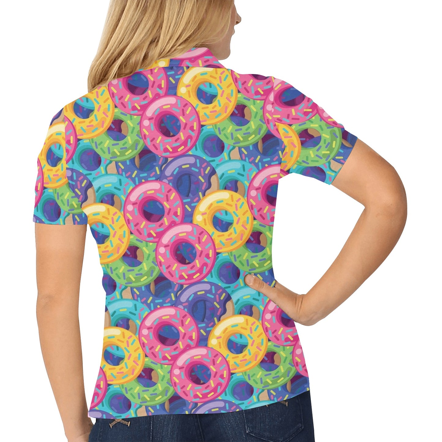 Donut Pattern Print Design DN010 Women's Polo Shirt