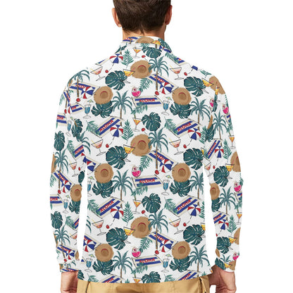 Aloha Hawaii Beach Pattern Print Design 04 Long Sleeve Polo Shirt For Men's