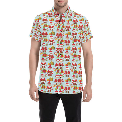 Santa Christmas Themed Print Design LKS303 Men Short Sleeve Button Up Shirt