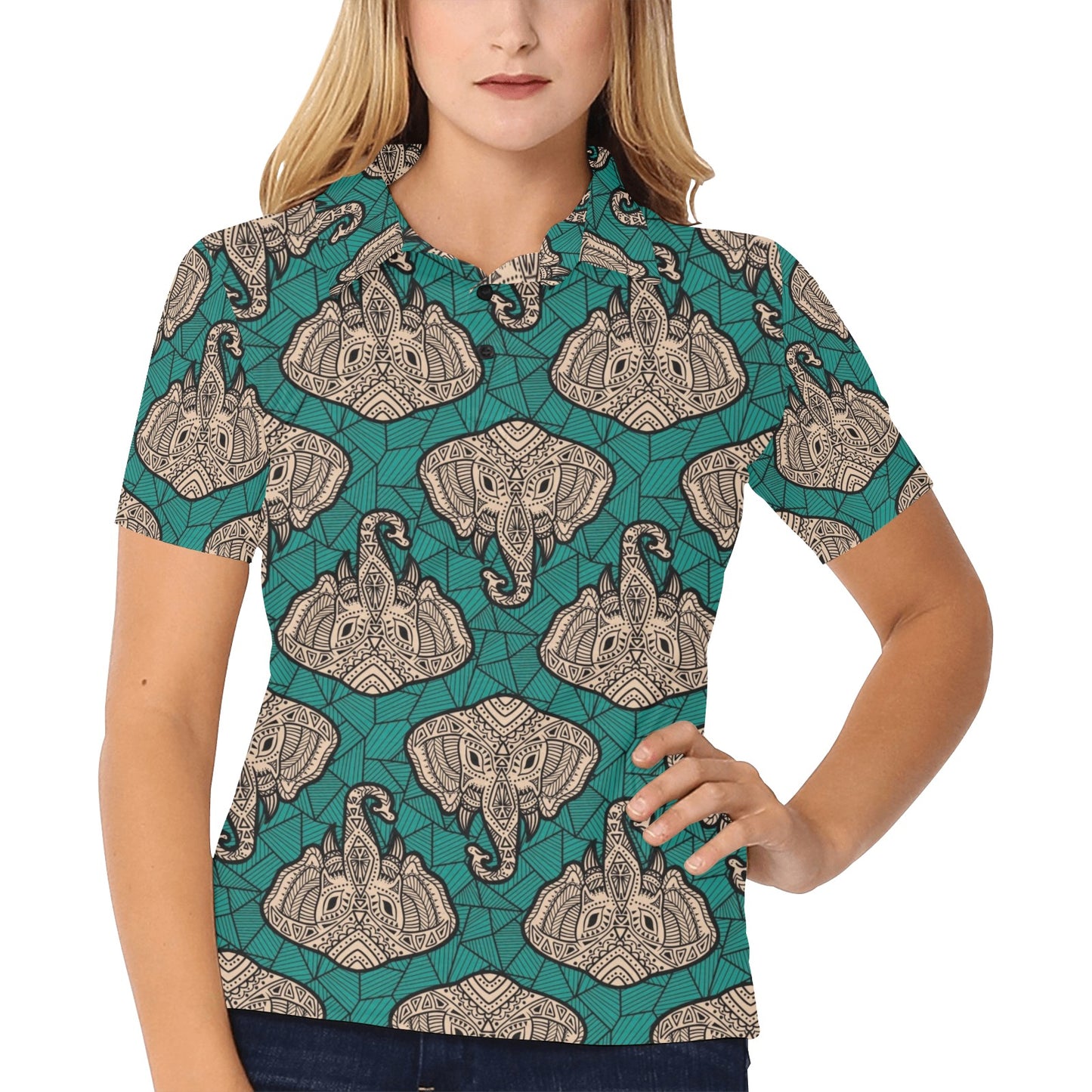 Boho Head Elephant Women's Polo Shirt