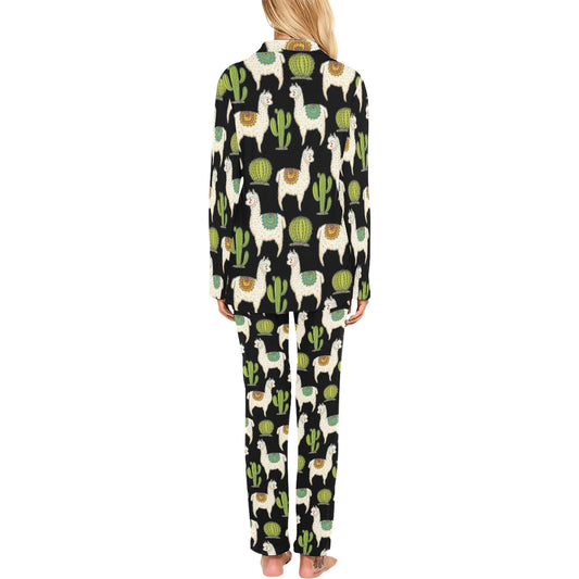 Alpaca Cactus Pattern Print Design 07 Women's Long Pajama Set