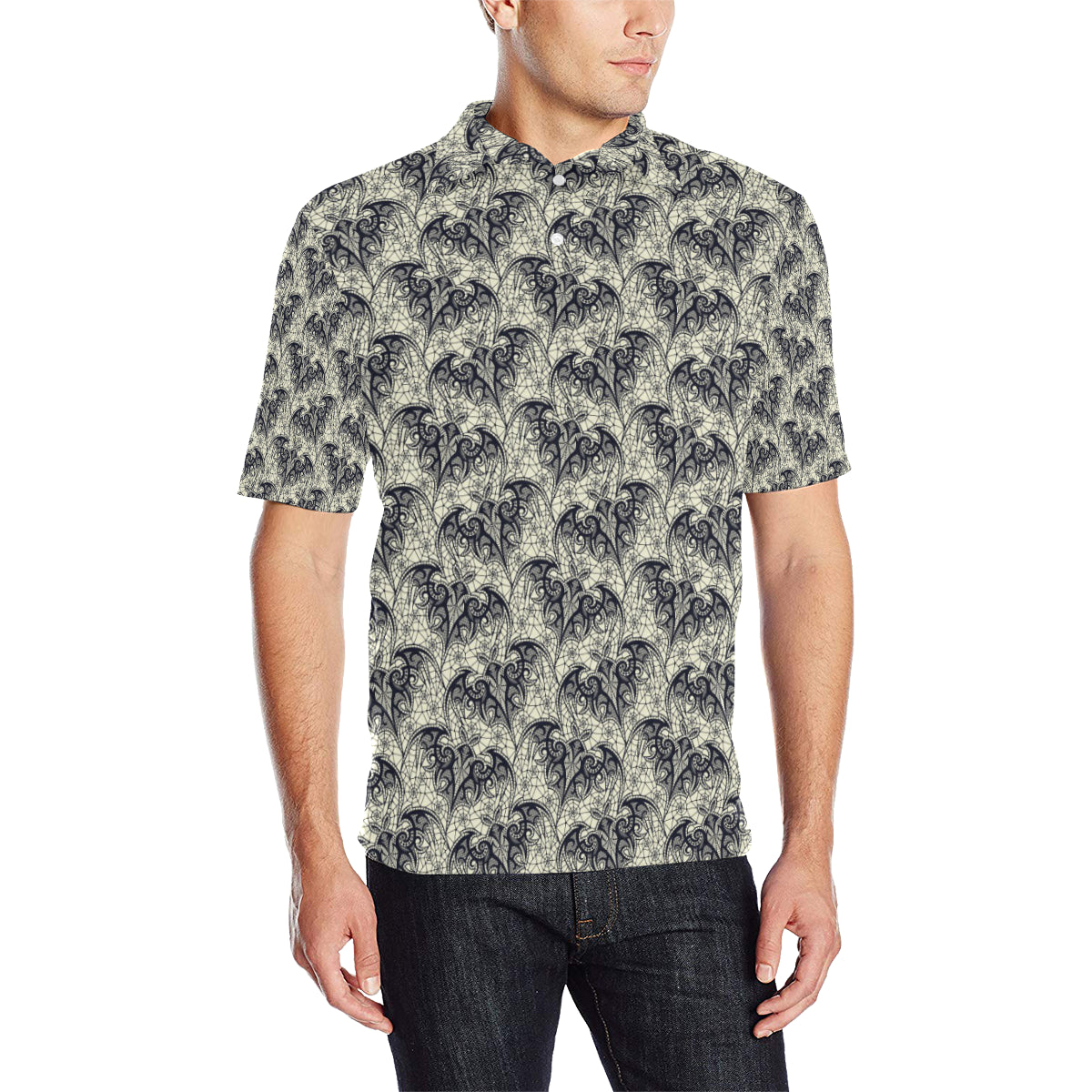 Bat Tribal Pattern Print Design 06 Men Polo Shirt