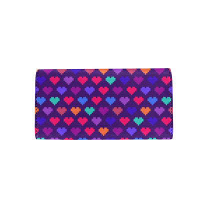 Heart Pixel Pattern Print Design HE03 Women's Trifold Wallet