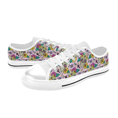 Sugar Skull Print Design LKS307 Women's White Low Top Shoes