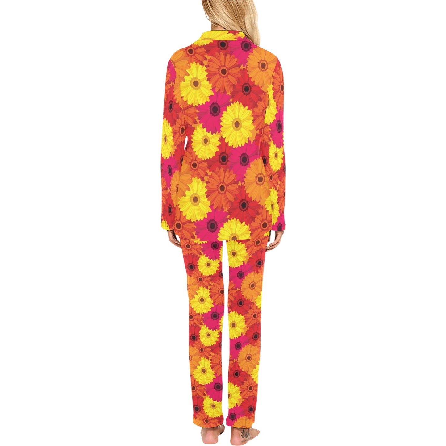 Gerberas Pattern Print Design GB05 Women's Long Pajama Set