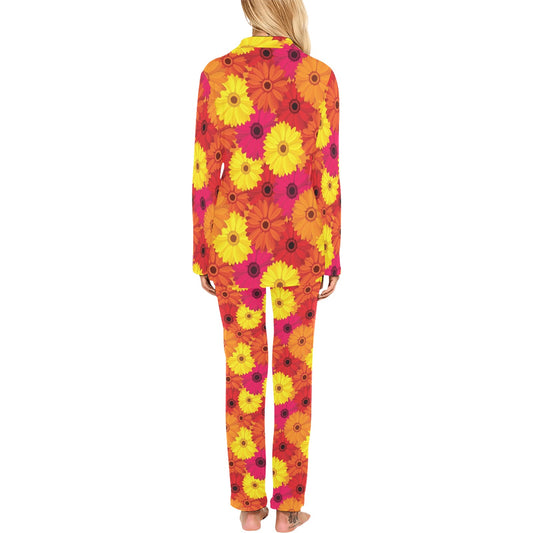 Gerberas Pattern Print Design GB05 Women's Long Pajama Set