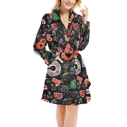 Number Pattern Print Design A03 Women's Fleece Robe