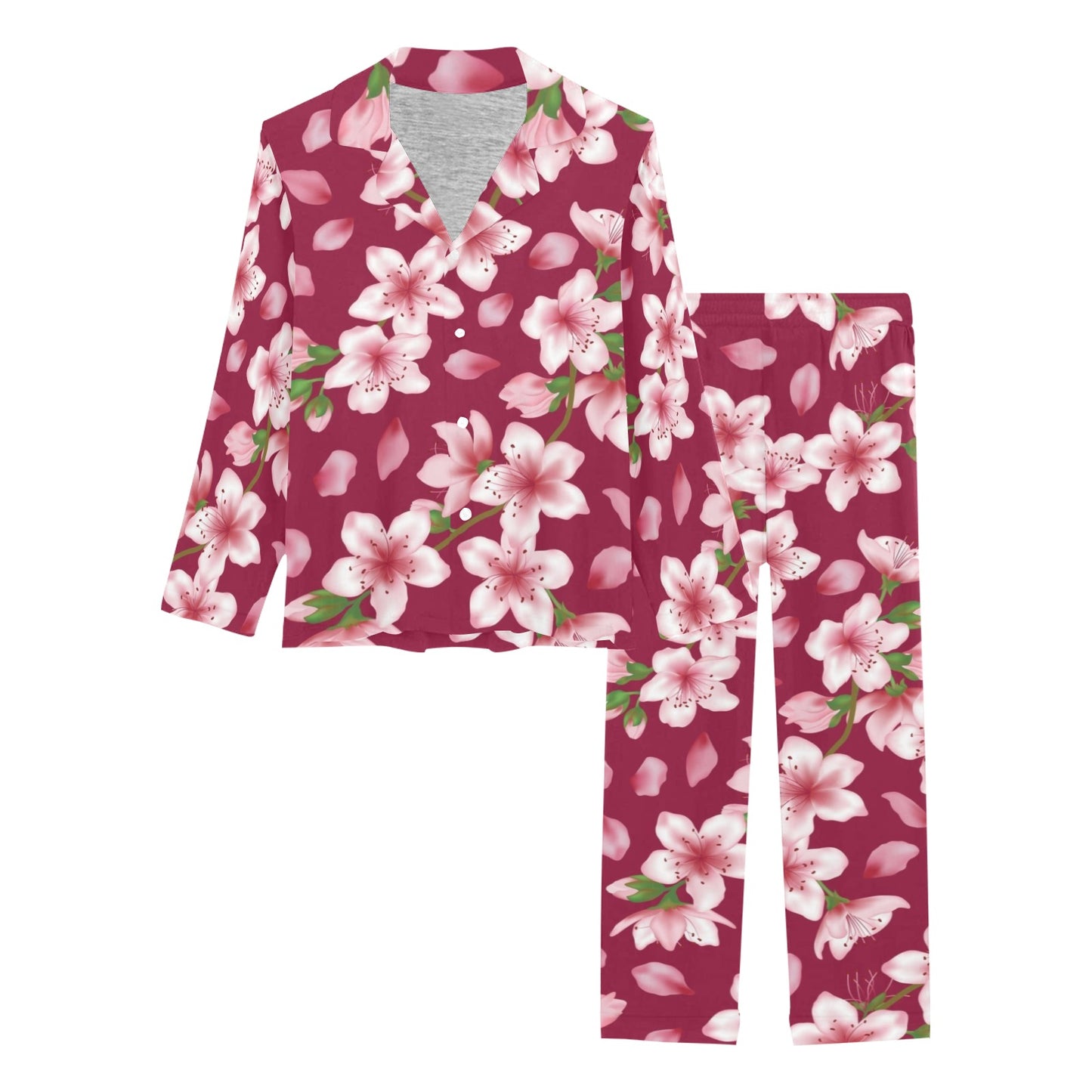 Cherry Blossom Pattern Print Design CB06 Women's Long Pajama Set