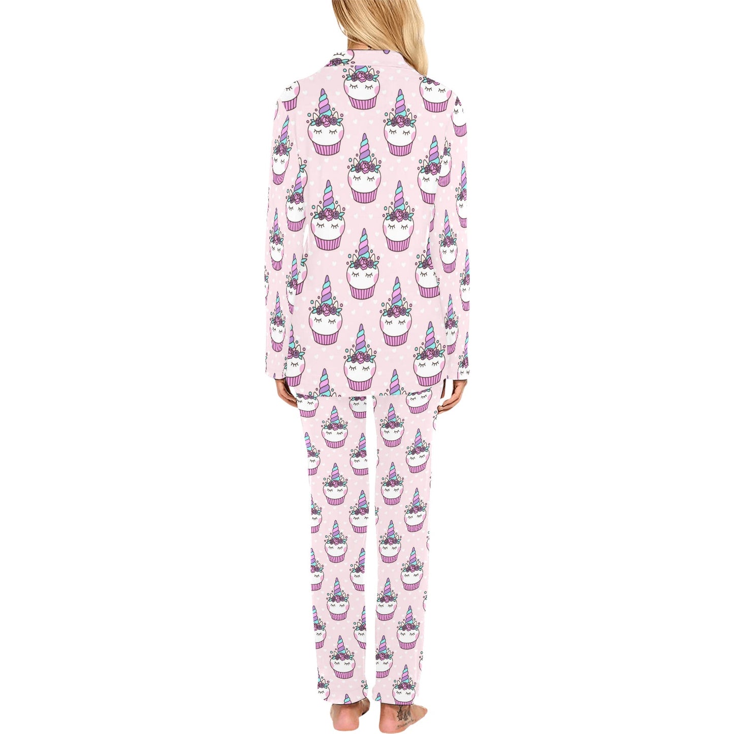 Cupcakes Unicorn Print Pattern Women's Long Pajama Set