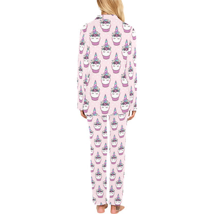 Cupcakes Unicorn Print Pattern Women's Long Pajama Set