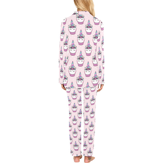Cupcakes Unicorn Print Pattern Women's Long Pajama Set
