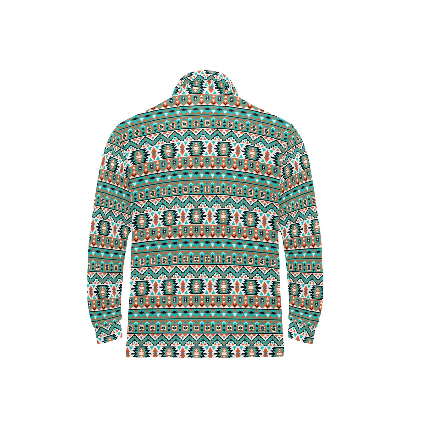 Indian Navajo Ethnic Themed Design Print Long Sleeve Polo Shirt For Men's