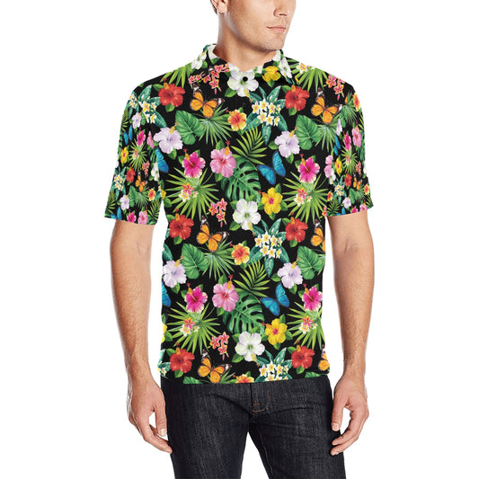 Hibiscus With Butterfly Print Design LKS305 Men Polo Shirt