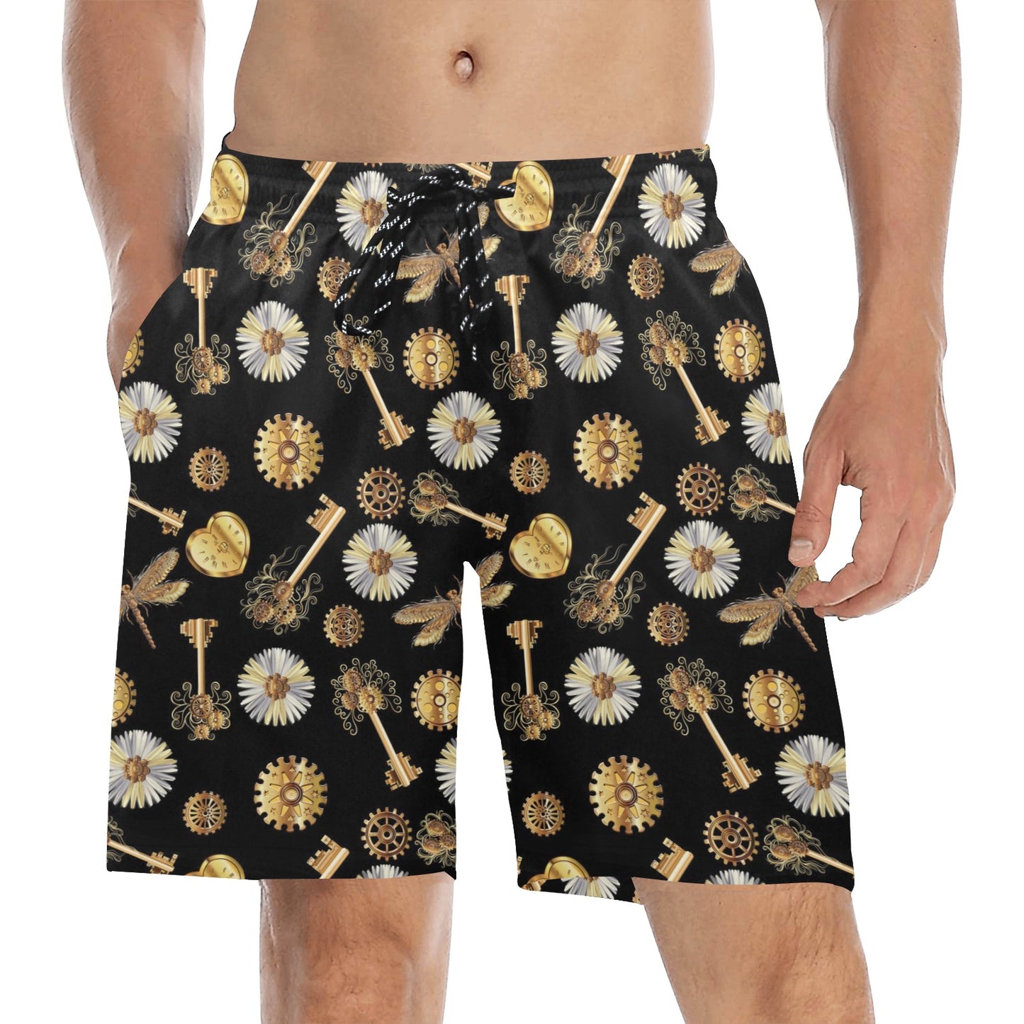 Steampunk Key Dragonfly Print Design LKS303 Men's Swim Trunks Beach Shorts