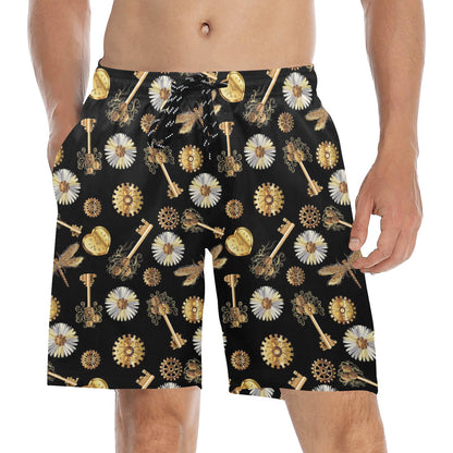Steampunk Key Dragonfly Print Design LKS303 Men's Swim Trunks Beach Shorts
