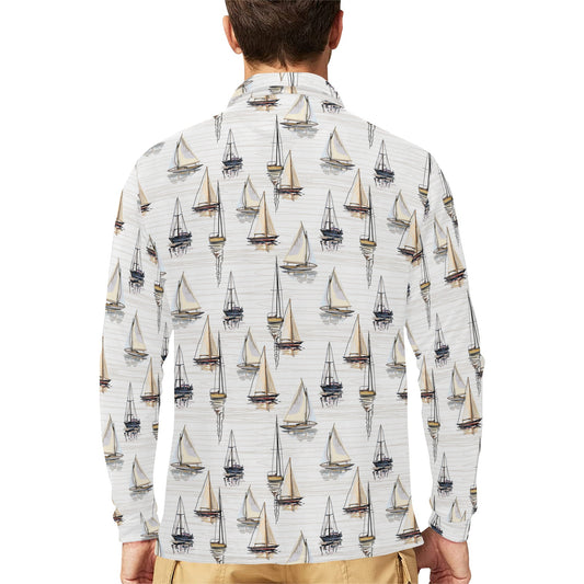 Sailboat Paint Pattern Print Design LKS307 Long Sleeve Polo Shirt For Men's
