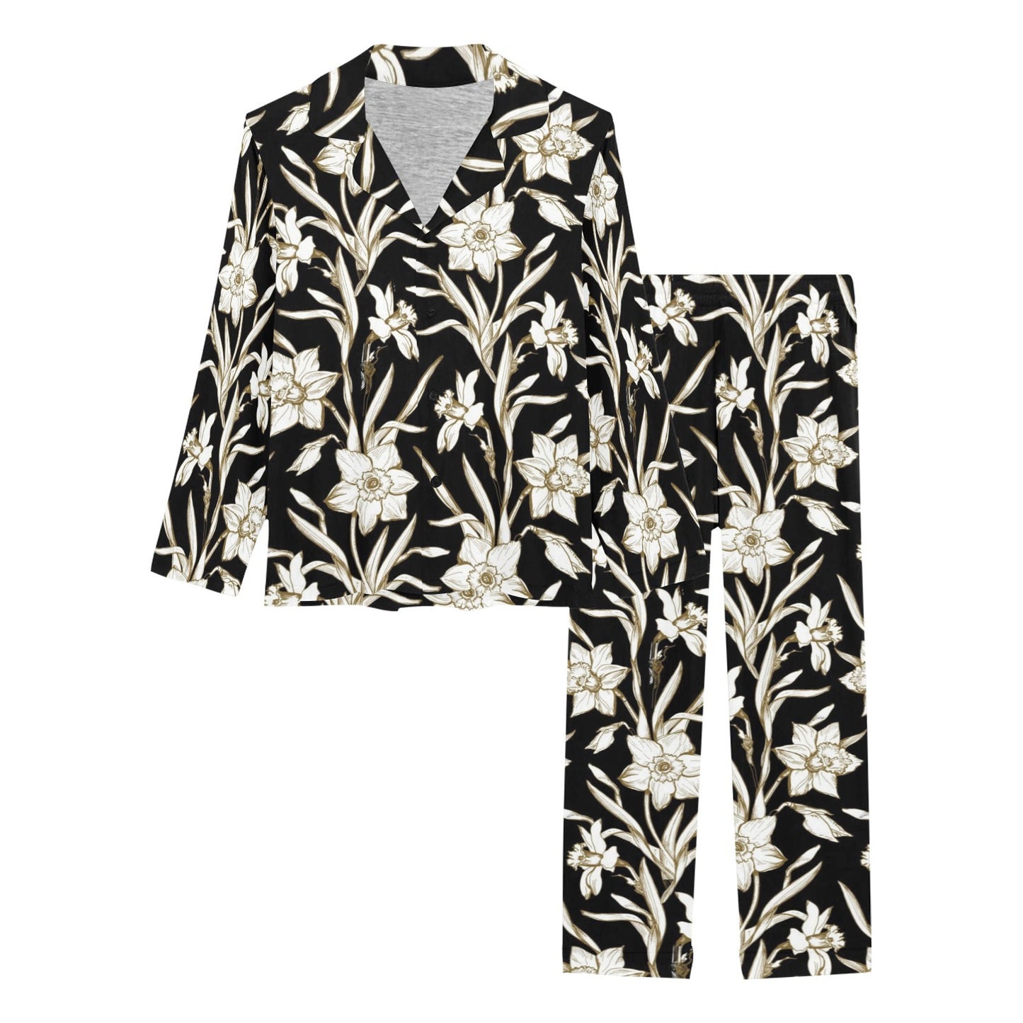 Daffodils Pattern Print Design DF06 Women's Long Pajama Set