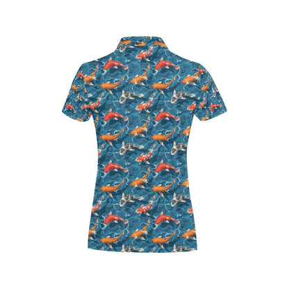 Koi Carp Water Design Themed Print Women's Polo Shirt