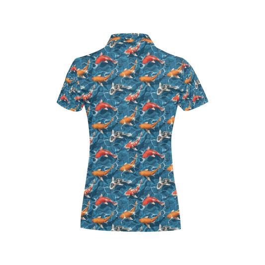 Koi Carp Water Design Themed Print Women's Polo Shirt