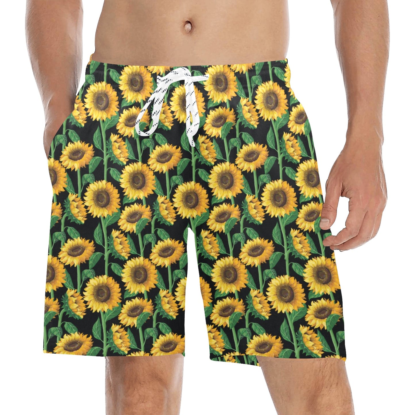 Sunflower Realistic Print Pattern Men's Swim Trunks Beach Shorts