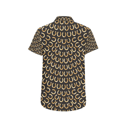Horseshoe Print Design LKS304 Men Short Sleeve Button Up Shirt
