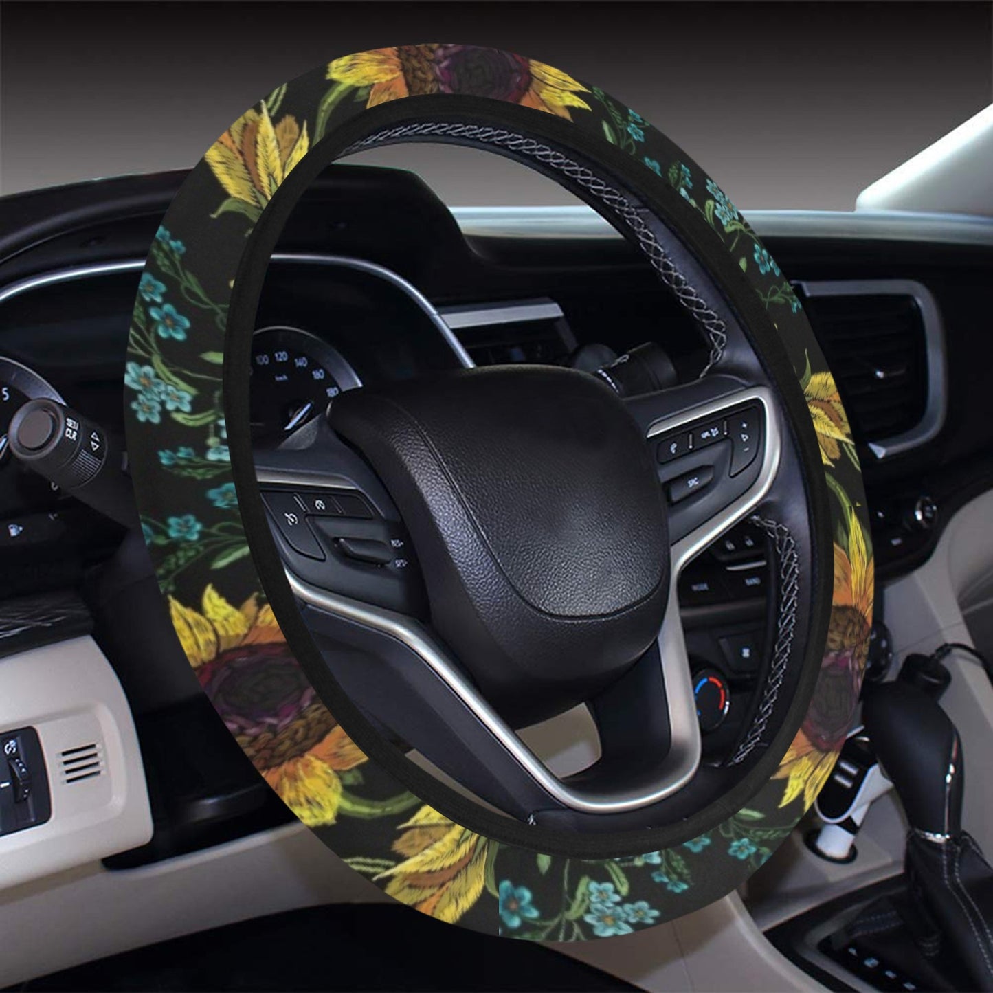 Sunflower Print Design LKS308 Steering Wheel Cover with Elastic Edge